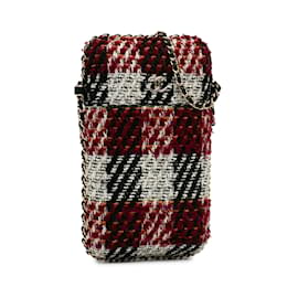 Chanel-Corrente vermelha de tweed Chanel em torno da bolsa crossbody do suporte do telefone-Vermelho