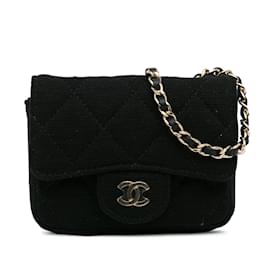 Chanel-Bolsa preta Chanel CC Jersey com aba e cinto com corrente-Preto
