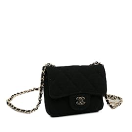 Chanel-Bolsa preta Chanel CC Jersey com aba e cinto com corrente-Preto