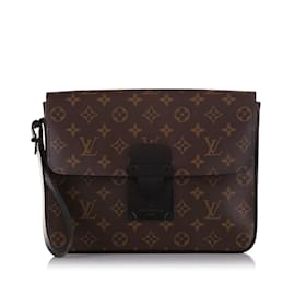 Louis Vuitton-Brown Louis Vuitton Monogram Macassar S Lock A4 Pouch Clutch Bag-Brown