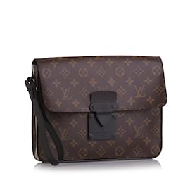 Louis Vuitton-Brown Louis Vuitton Monogram Macassar S Lock A4 Pouch Clutch Bag-Brown
