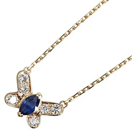 Autre Marque-18k Gold Diamond Sapphire Butterfly Pendant Necklace-Other
