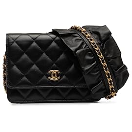 Chanel-Portafoglio romantico Chanel in pelle di agnello nera con catena-Nero