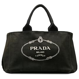 Prada-Prada Black Canapa Logo Tote-Black