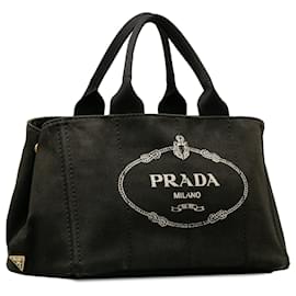 Prada-Prada Black Canapa Logo Tote-Black