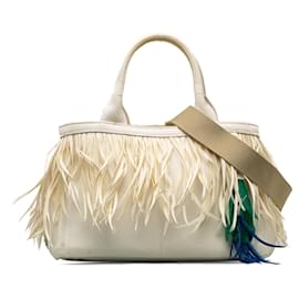 Prada-Bolso satchel Canapa con adornos de plumas en blanco de Prada-Blanco