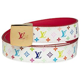Louis Vuitton-Louis Vuitton White Monogram Multicolore LV Cut Reversible Belt-White
