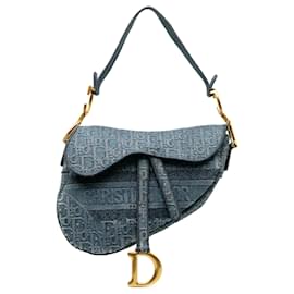 Dior-Dior Blue Oblique Denim Satteltasche-Blau