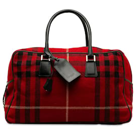Burberry-Burberry-Übernachttasche aus roter Wolle mit Hauskaromuster-Schwarz,Rot
