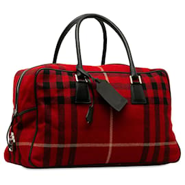 Burberry-Burberry-Übernachttasche aus roter Wolle mit Hauskaromuster-Schwarz,Rot