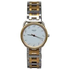 Hermès-Hermes Silver Quartz Stainless Steel Arceau Watch-Silvery,Golden