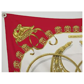 Hermès-HERMES LES CAVALIERS D’OR SQUARE SCARF 90 RED SILK + SILK SCARF BOX-Red