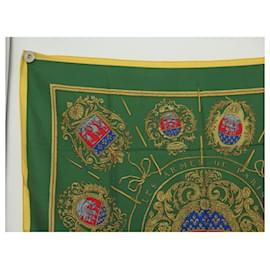 Hermès-VINTAGE HERMES SCARF THE WEAPONS OF PARIS GRYGKAR SQUARE 90 GREEN SILK SCARF-Green