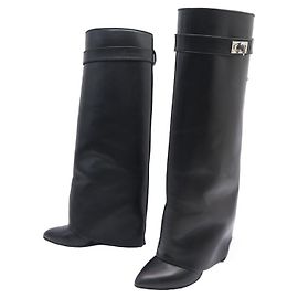 GIVENCHY SHARK LOCK SHOES 526969 35 HIGH BLACK LEATHER BOOTS BOOTS Black