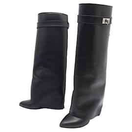 Givenchy-GIVENCHY SHARK LOCK SHOES 526969 35 HIGH BLACK LEATHER BOOTS BOOTS-Black
