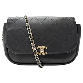 Chanel-CHANEL FLAP TIMELESS CROSSBODY HANDBAG IN BLACK QUILTED PURSE LEATHER-Black