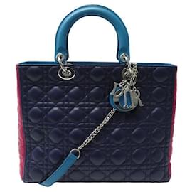 Christian Dior-SAC A MAIN CHRISTIAN DIOR LADY LARGE CUIR CANNAGE BANDOULIERE HAND BAG-Multicolore
