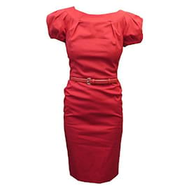 Christian Dior-NEW CHRISTIAN DIOR DRESS WITH BELT 2E21650C1334 XS 34 COTTON NEW DRESS-Red