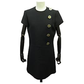 Louis Vuitton-LOUIS VUITTON DRESS WITH BUTTONS SIZE M 38 BLACK WOOL BLACK WOOL DRESS-Black