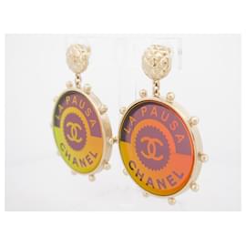 Chanel-NINE CHANEL LA PAUSA AB EARRINGS0796 GOLD METAL EARRINGS BOX-Golden