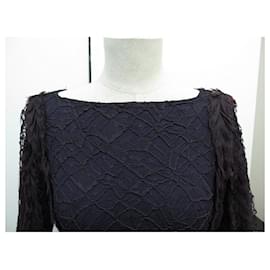 Chanel-CHANEL P TUNIC DRESS44700 LONG LACE EMBROIDERY TOP XS 34 BLUE SHIRT-Blue