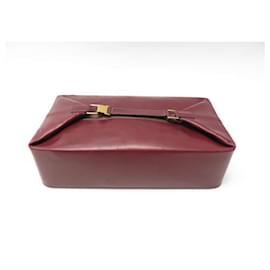 Hermès-VINTAGE TOILETRY BAG HERMES POCKET CLOCHE LEATHER BOX RED BORDEAUX TOILETRY-Red
