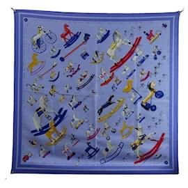 Hermès-FOULARD HERMES RACONTE MOI LE CHEVAL D. RYBALTCHENKO CARRE 90CM SOIE SCARF-Bleu