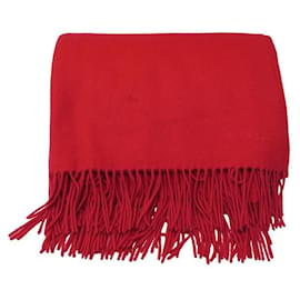 Hermès-HERMES PLAID CASHMERE & WOOL RED CASHMERE & WOOL BLANKET-Red