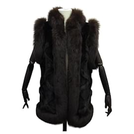 Yves Saint Laurent-VINTAGE COAT YVES SAINT LAURENT SLEEVELESS JACKET M 40 FUR FUR COAT-Brown