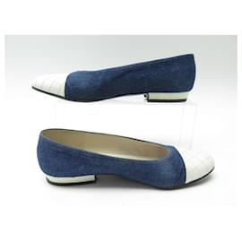 Chanel-BAILARINAS CHANEL VINTAGE 36.5 ZAPATO ACOLCHADO PIEL DENIM LONA-Azul