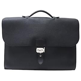 Hermès-HERMES DESPATCH BAG SACOCHE 2 BLACK TOGO LEATHER BELLOWS HAND BAG-Black