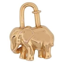 Hermès-RARE HERMES PADLOCK CHARM ELEPHANT GOLD METAL PENDANT KEY RING GOLDEN PADLOCK-Golden