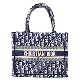 Christian Dior-NEW CHRISTIAN DIOR BOOK TOTE OBLIQUE CANVAS HANDBAG BLUE SMALL HAND BAG-Navy blue