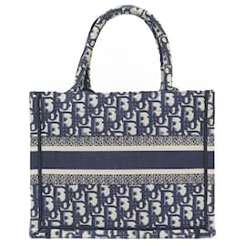 Christian Dior-NEW CHRISTIAN DIOR BOOK TOTE OBLIQUE CANVAS HANDBAG BLUE SMALL HAND BAG-Navy blue