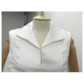 Hermès-HERMES QUILTED WHITE COTTON TOP + SKIRT SET M 40 WHITE TOP SKIRT-White