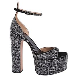 Valentino Garavani Tan-Go platform sandals black leather crystal Black