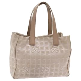 Chanel-CHANEL New Travel Line Tote Bag Nylon Beige CC Auth tb1027-Beige