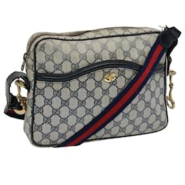 Gucci-GUCCI GG Canvas Sherry Line Shoulder Bag PVC Leather Gray Red Navy Auth ti1224-Red,Grey,Navy blue