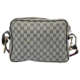 Gucci-GUCCI GG Canvas Sherry Line Shoulder Bag PVC Leather Gray Red Navy Auth ti1224-Red,Grey,Navy blue