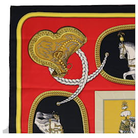 Hermès-HERMES CARRE 90 GRAND APPARAT Sciarpa Seta Navy Rosso Auth 64884-Rosso,Blu navy