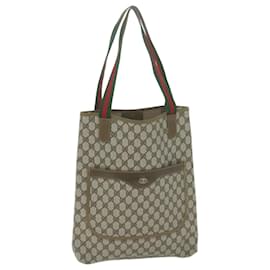 Gucci-GUCCI GG Canvas Web Sherry Line Tote Bag PVC Leather Beige Red Green Auth ep3118-Red,Beige,Green