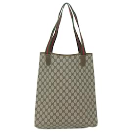 Gucci-GUCCI GG Canvas Web Sherry Line Tote Bag PVC Leather Beige Red Green Auth ep3118-Red,Beige,Green