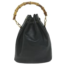 Gucci-GUCCI Bamboo Hand Bag Leather 2way Black 001 2865 Auth ep3073-Black