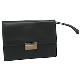 Gucci-GUCCI Clutch Bag Leather Nylon Black 018 1613 auth 65287-Black
