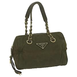 Prada-PRADA Chain Hand Bag Nylon Khaki Auth bs11695-Khaki