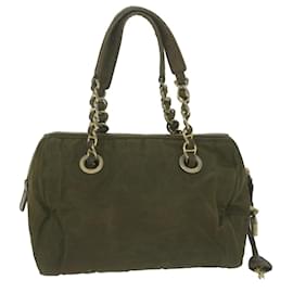 Prada-PRADA Chain Hand Bag Nylon Khaki Auth bs11695-Khaki
