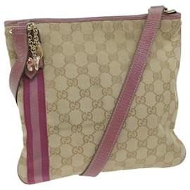 Gucci-GUCCI GG Canvas Sherry Line Shoulder Bag Beige Pink Purple 144388 Auth ep3192-Pink,Beige,Purple
