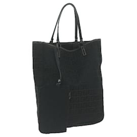 Fendi-FENDI Zucchino Canvas Tote Bag Black Auth bs11778-Black