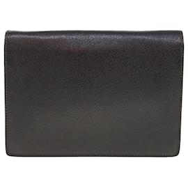 Gucci-GUCCI Clutch Bag Leather Black Auth ep2949-Black