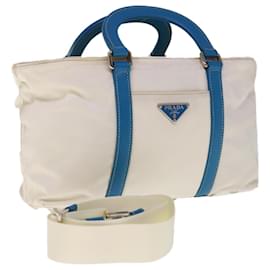 Prada-Prada Hand Bag Nylon 2way White Blue Auth 65542-White,Blue